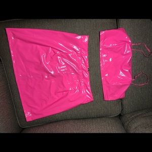 Shein Pink Two Piece Shiny Faux Leather Dress